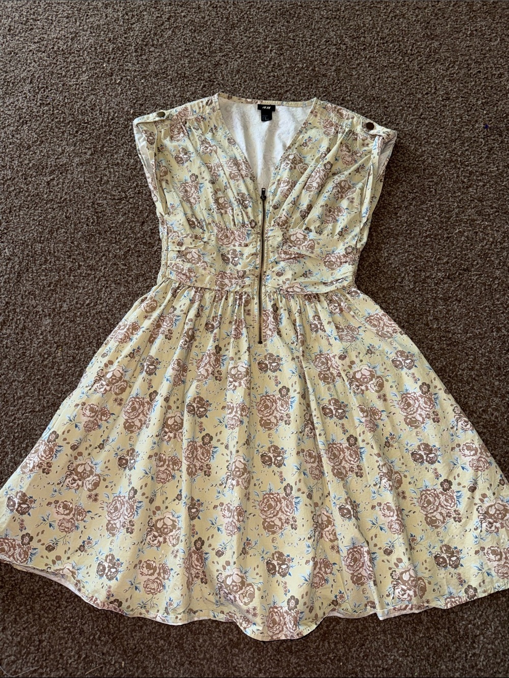 H&M Yellow Floral Zip-Front Midi Dress
